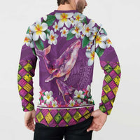 Hawaiian Plumeria and Humpback Whales Button Sweatshirt Polynerian Art Tattoo-Mauve Color LT03 - Polynesian Pride