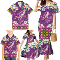 Hawaiian Plumeria and Humpback Whales Family Matching Mermaid Dress and Hawaiian Shirt Polynerian Art Tattoo-Mauve Color