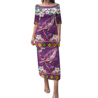Hawaiian Plumeria and Humpback Whales Family Matching Puletasi and Hawaiian Shirt Polynerian Art Tattoo-Mauve Color