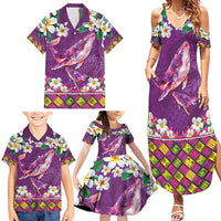 Hawaiian Plumeria and Humpback Whales Family Matching Summer Maxi Dress and Hawaiian Shirt Polynerian Art Tattoo-Mauve Color