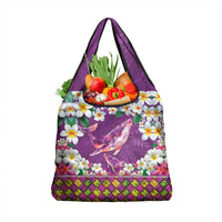 Hawaiian Plumeria and Humpback Whales Grocery Bag Polynerian Art Tattoo-Mauve Color