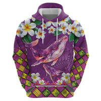 Hawaiian Plumeria and Humpback Whales Hoodie Polynerian Art Tattoo-Mauve Color