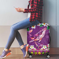 Hawaiian Plumeria and Humpback Whales Luggage Cover Polynerian Art Tattoo-Mauve Color