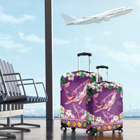 Hawaiian Plumeria and Humpback Whales Luggage Cover Polynerian Art Tattoo-Mauve Color