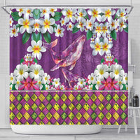Hawaiian Plumeria and Humpback Whales Shower Curtain Polynerian Art Tattoo-Mauve Color