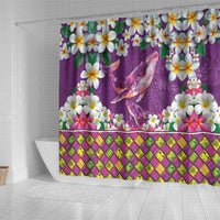 Hawaiian Plumeria and Humpback Whales Shower Curtain Polynerian Art Tattoo-Mauve Color