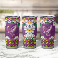Hawaiian Plumeria and Humpback Whales Tumbler Cup Polynerian Art Tattoo-Mauve Color
