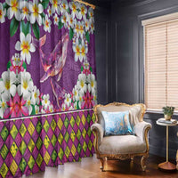 Hawaiian Plumeria and Humpback Whales Window Curtain Polynerian Art Tattoo-Mauve Color LT03 - Polynesian Pride