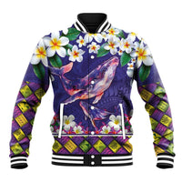 Hawaiian Plumeria and Humpback Whales Baseball Jacket Polynerian Art Tattoo-Navy Color LT03 Unisex Navy - Polynesian Pride