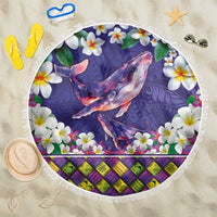 Hawaiian Plumeria and Humpback Whales Beach Blanket Polynerian Art Tattoo-Navy Color LT03 One Size 150cm Navy - Polynesian Pride