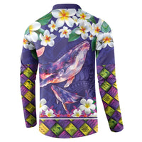Hawaiian Plumeria and Humpback Whales Button Sweatshirt Polynerian Art Tattoo-Navy Color LT03 - Polynesian Pride