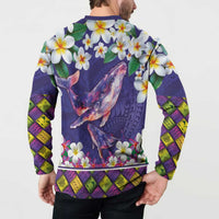 Hawaiian Plumeria and Humpback Whales Button Sweatshirt Polynerian Art Tattoo-Navy Color LT03 - Polynesian Pride