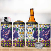Hawaiian Plumeria and Humpback Whales 4 in 1 Can Cooler Tumbler Polynerian Art Tattoo-Navy Color