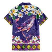Hawaiian Plumeria and Humpback Whales Family Matching Mermaid Dress and Hawaiian Shirt Polynerian Art Tattoo-Navy Color