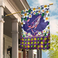 Hawaiian Plumeria and Humpback Whales Garden Flag Polynerian Art Tattoo-Navy Color LT03 House Flag Navy - Polynesian Pride
