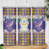 Hawaiian Plumeria and Humpback Whales Skinny Tumbler Polynerian Art Tattoo-Navy Color