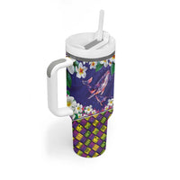Hawaiian Plumeria and Humpback Whales Tumbler With Handle Polynerian Art Tattoo-Navy Color LT03 - Polynesian Pride