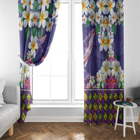 Hawaiian Plumeria and Humpback Whales Window Curtain Polynerian Art Tattoo-Navy Color LT03 - Polynesian Pride