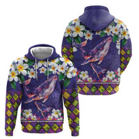 Hawaiian Plumeria and Humpback Whales Zip Hoodie Polynerian Art Tattoo-Navy Color LT03 - Polynesian Pride