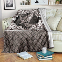 Hawaiian Plumeria and Humpback Whales Blanket Polynerian Art Tattoo-Grayscale Mode LT03 Black - Polynesian Pride