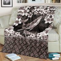 Hawaiian Plumeria and Humpback Whales Blanket Polynerian Art Tattoo-Grayscale Mode LT03 - Polynesian Pride