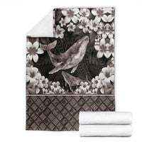 Hawaiian Plumeria and Humpback Whales Blanket Polynerian Art Tattoo-Grayscale Mode LT03 - Polynesian Pride
