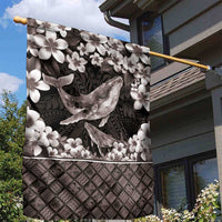Hawaiian Plumeria and Humpback Whales Garden Flag Polynerian Art Tattoo-Grayscale Mode LT03 - Polynesian Pride