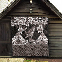 Hawaiian Plumeria and Humpback Whales Quilt Polynerian Art Tattoo-Grayscale Mode