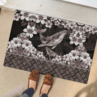 Hawaiian Plumeria and Humpback Whales Rubber Doormat Polynerian Art Tattoo-Grayscale Mode LT03 - Polynesian Pride