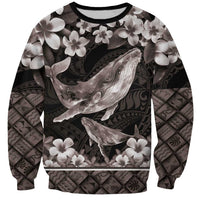 Hawaiian Plumeria and Humpback Whales Sweatshirt Polynerian Art Tattoo-Grayscale Mode LT03 Unisex Black - Polynesian Pride
