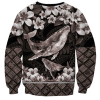 Hawaiian Plumeria and Humpback Whales Sweatshirt Polynerian Art Tattoo-Grayscale Mode LT03 - Polynesian Pride