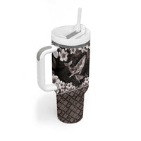 Hawaiian Plumeria and Humpback Whales Tumbler With Handle Polynerian Art Tattoo-Grayscale Mode LT03 - Polynesian Pride