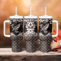Hawaiian Plumeria and Humpback Whales Tumbler With Handle Polynerian Art Tattoo-Grayscale Mode LT03 - Polynesian Pride