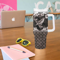 Hawaiian Plumeria and Humpback Whales Tumbler With Handle Polynerian Art Tattoo-Grayscale Mode LT03 - Polynesian Pride