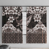 Hawaiian Plumeria and Humpback Whales Window Curtain Polynerian Art Tattoo-Grayscale Mode LT03 With Hooks Black - Polynesian Pride