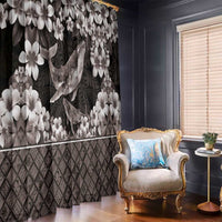 Hawaiian Plumeria and Humpback Whales Window Curtain Polynerian Art Tattoo-Grayscale Mode LT03 - Polynesian Pride