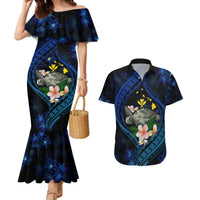 Hawaii Turtle Plumeria Flower Fanciful Couples Matching Mermaid Dress and Hawaiian Shirt LT03 Black - Polynesian Pride