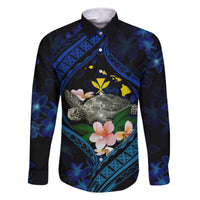 Hawaii Turtle Plumeria Flower Fanciful Family Matching Long Sleeve Bodycon Dress and Hawaiian Shirt LT03 Dad's Shirt - Long Sleeve Black - Polynesian Pride
