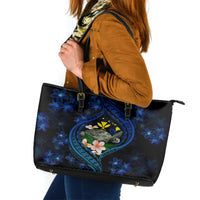 Hawaii Turtle Plumeria Flower Fanciful Leather Tote Bag LT03 Black - Polynesian Pride