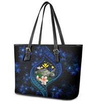 Hawaii Turtle Plumeria Flower Fanciful Leather Tote Bag LT03 - Polynesian Pride