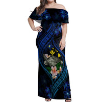 Hawaii Turtle Plumeria Flower Fanciful Off Shoulder Maxi Dress LT03 Women Black - Polynesian Pride