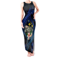 Hawaii Turtle Plumeria Flower Fanciful Tank Maxi Dress LT03 Women Black - Polynesian Pride