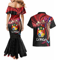Tonga Emancipation Day Couples Matching Mermaid Dress and Hawaiian Shirt Ngatu Humpback Whale Polynesian Flower LT03 - Polynesian Pride