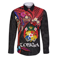 Tonga Emancipation Day Family Matching Short Sleeve Bodycon Dress and Hawaiian Shirt Ngatu Humpback Whale Polynesian Flower LT03 Dad's Shirt - Long Sleeve Black - Polynesian Pride