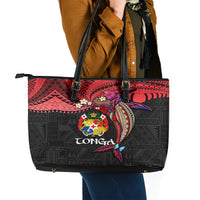 Tonga Emancipation Day Leather Tote Bag Ngatu Humpback Whale Polynesian Flower LT03 - Polynesian Pride