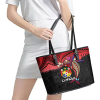 Tonga Emancipation Day Leather Tote Bag Ngatu Humpback Whale Polynesian Flower LT03 - Polynesian Pride