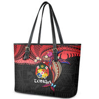 Tonga Emancipation Day Leather Tote Bag Ngatu Humpback Whale Polynesian Flower LT03 - Polynesian Pride