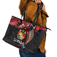 Tonga Emancipation Day Leather Tote Bag Ngatu Humpback Whale Polynesian Flower LT03 - Polynesian Pride