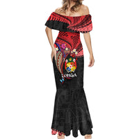 Tonga Emancipation Day Mermaid Dress Ngatu Humpback Whale Polynesian Flower LT03 - Polynesian Pride