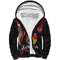Tonga Emancipation Day Sherpa Hoodie Ngatu Humpback Whale Polynesian Flower LT03 Unisex Black - Polynesian Pride